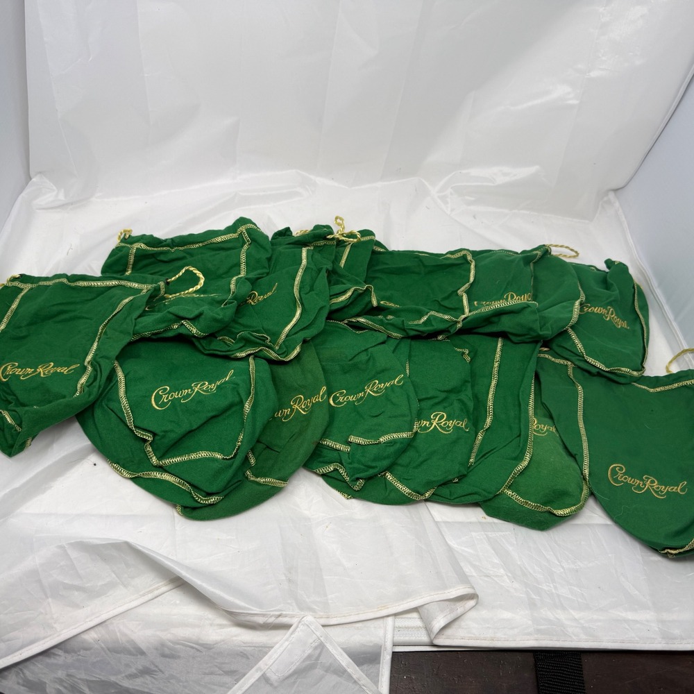 Lot of 14 Crown Royal Green Drawstring Bags Regal Apple Whiskey Pouches Crafts